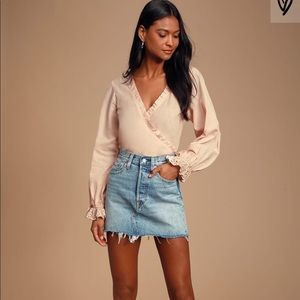 Lulus Angelica Blush Ruffled Long Sleeve Wrap Top